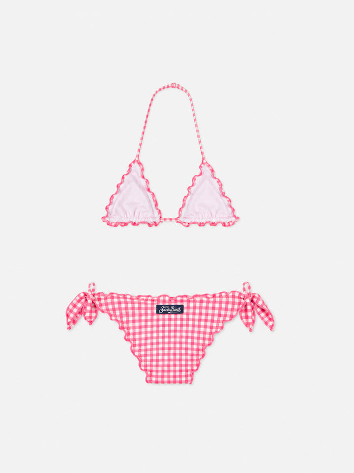 Girl triangle bikini with pink gingham print