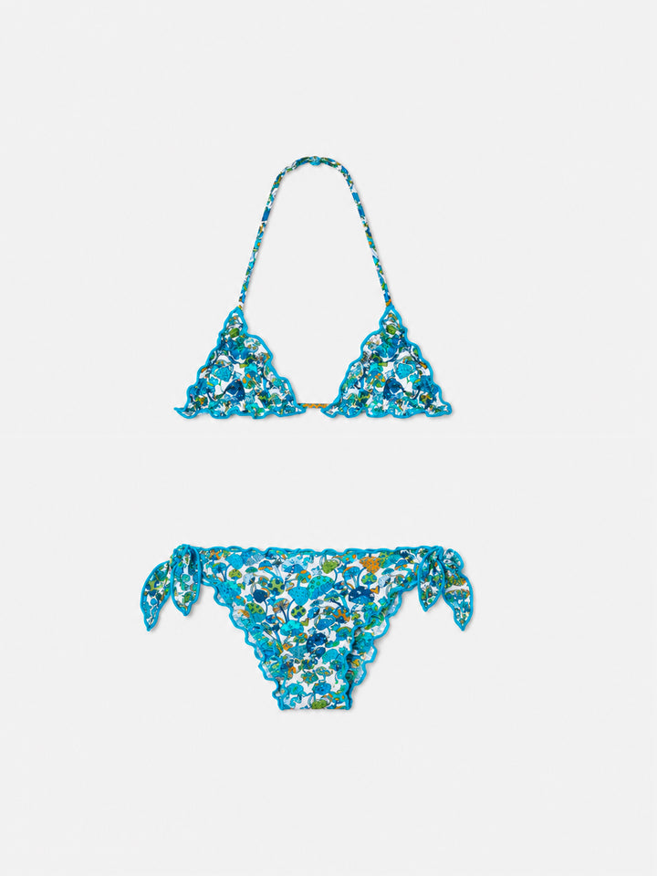 Bikini triangular para niña con estampado de setas | Confeccionado con tejido Liberty 