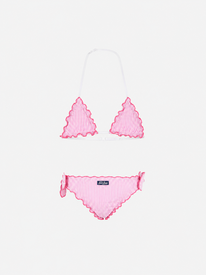 Bikini triangle fille en seersucker à rayures 