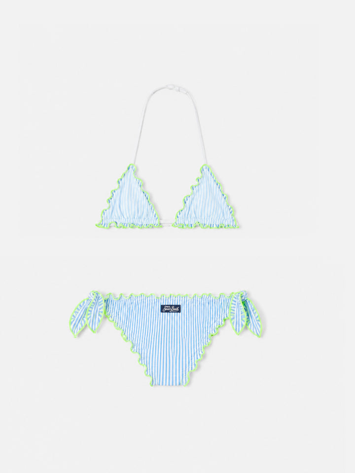 Bikini triangle fille en seersucker à rayures 