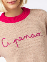 Woman boxy shape soft sweater with Ci penso embroidery