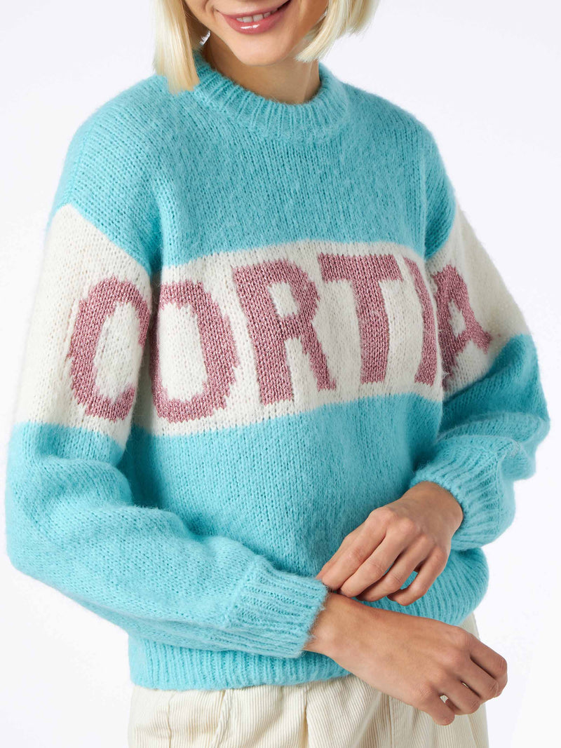 Woman boxy shape soft sweater with Cortina jacquard