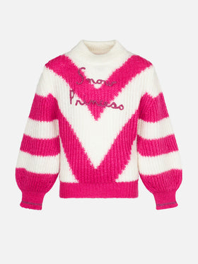 Maglione da bambina morbida dalla forma squadrata con ricamo Snow Princess