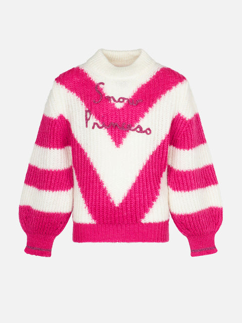 Girl boxy shape soft sweater with Snow Princess embroidery - MC2 Saint Barth