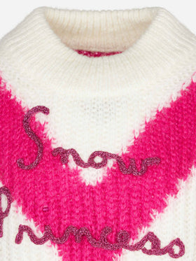 Maglione da bambina morbida dalla forma squadrata con ricamo Snow Princess