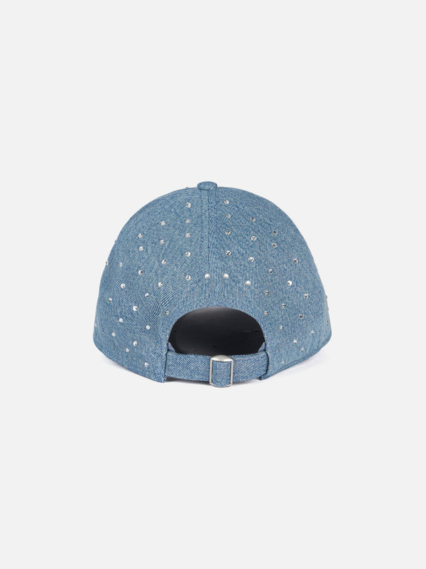 Cappellino Davis in denim impreziosito da strass