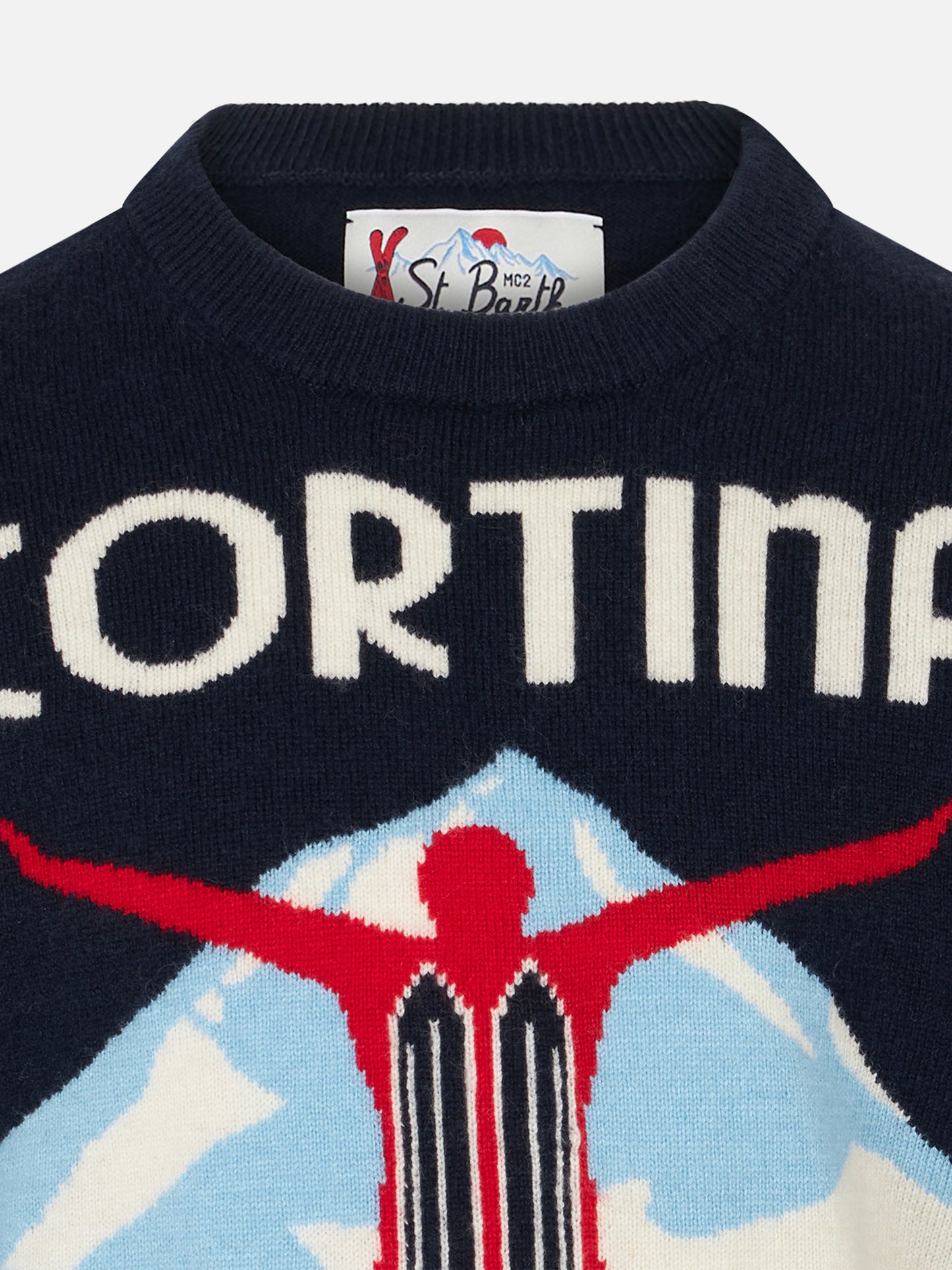 Boy crewneck sweater with Cortina postcard print