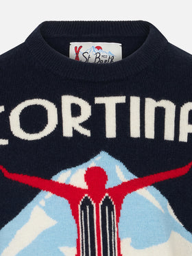 Boy crewneck sweater with Cortina postcard print