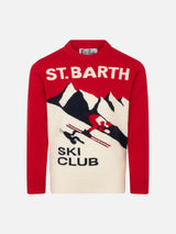 Maglia da bambino girocollo con stampa jacquard cartolina St. Barth Ski Club