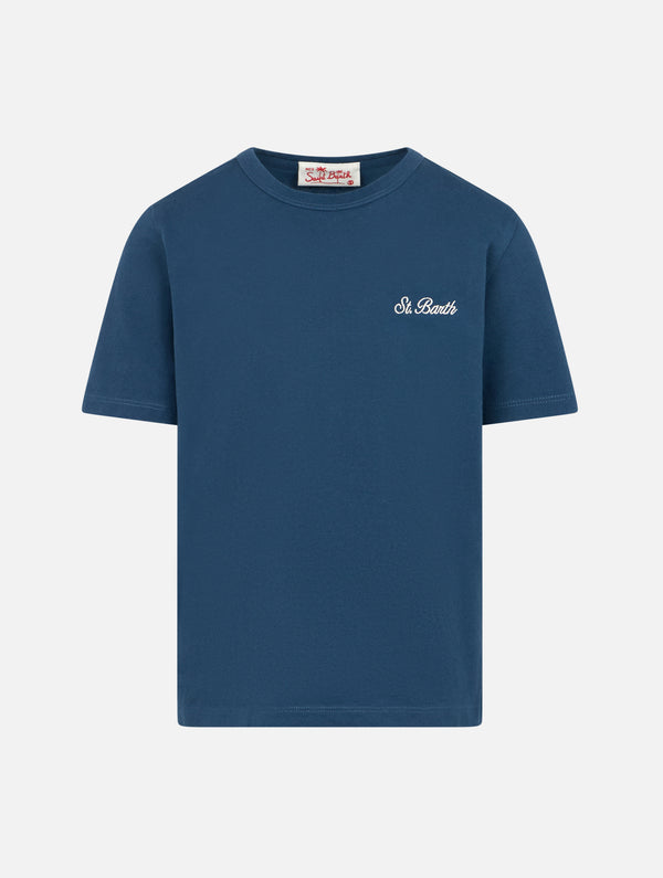 Jungen-T-Shirt aus marineblauem Baumwolljersey „Dover“ mit St. Barth-Stickerei