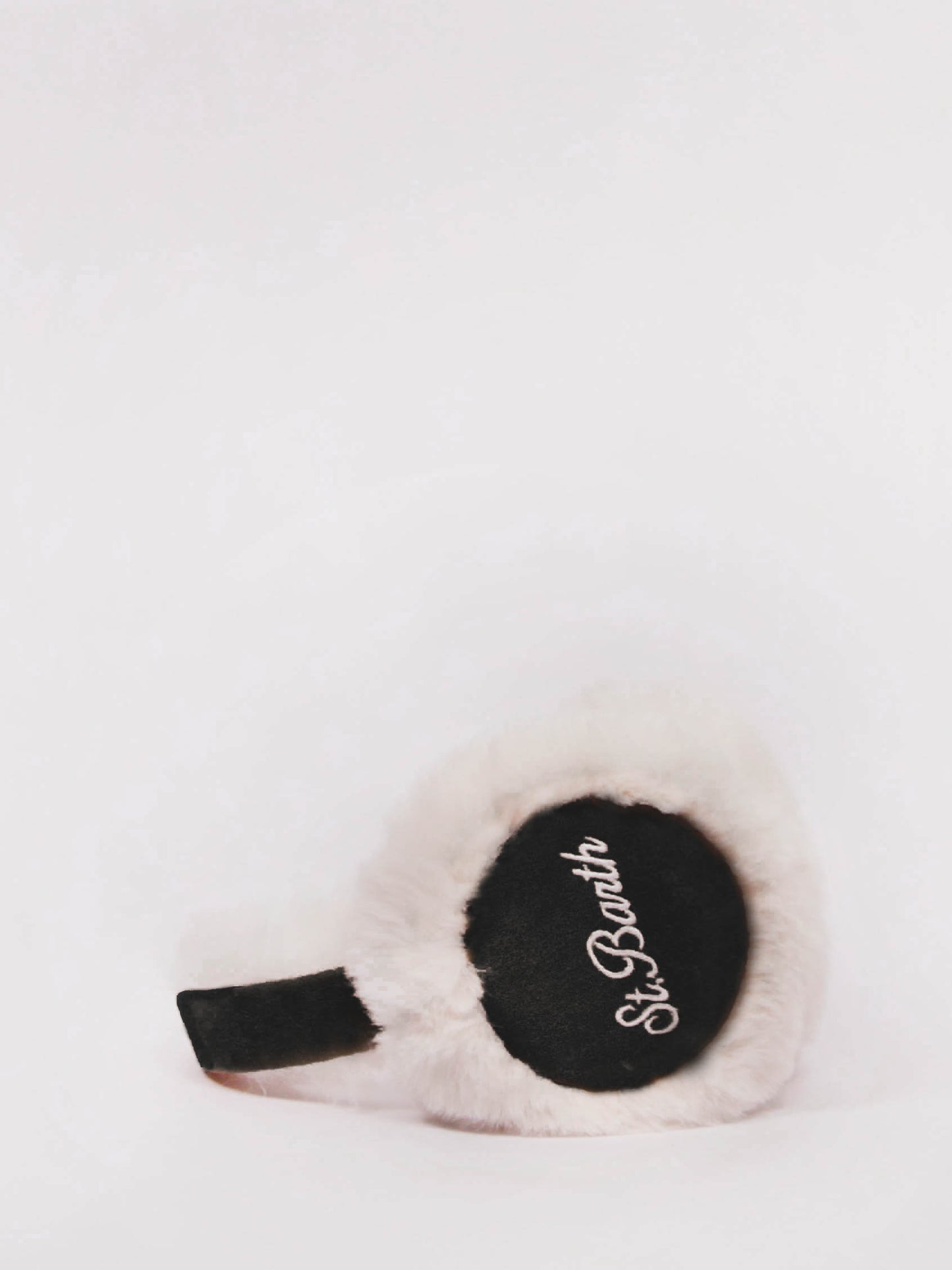 Paraorecchie da donna in pelle scamosciata nera con dettagli in pelliccia e speaker wireless