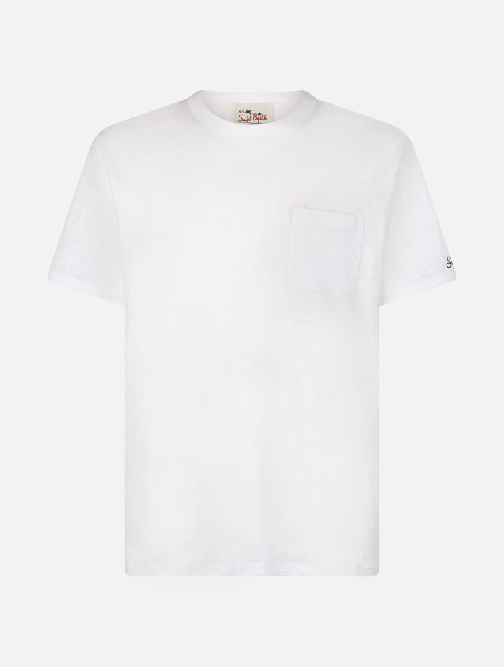 Man off-white linen jersey t-shirt Ecstasea with pocket - MC2 Saint Barth