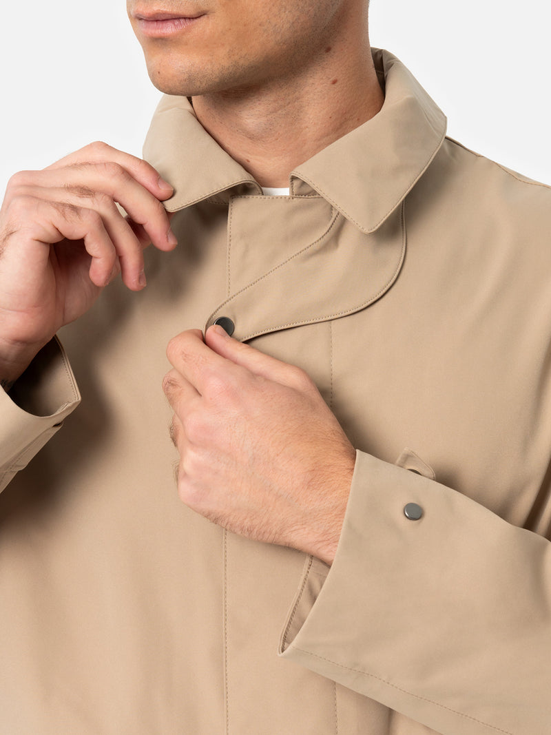 Beige stretch fabric trench Elbert with welt