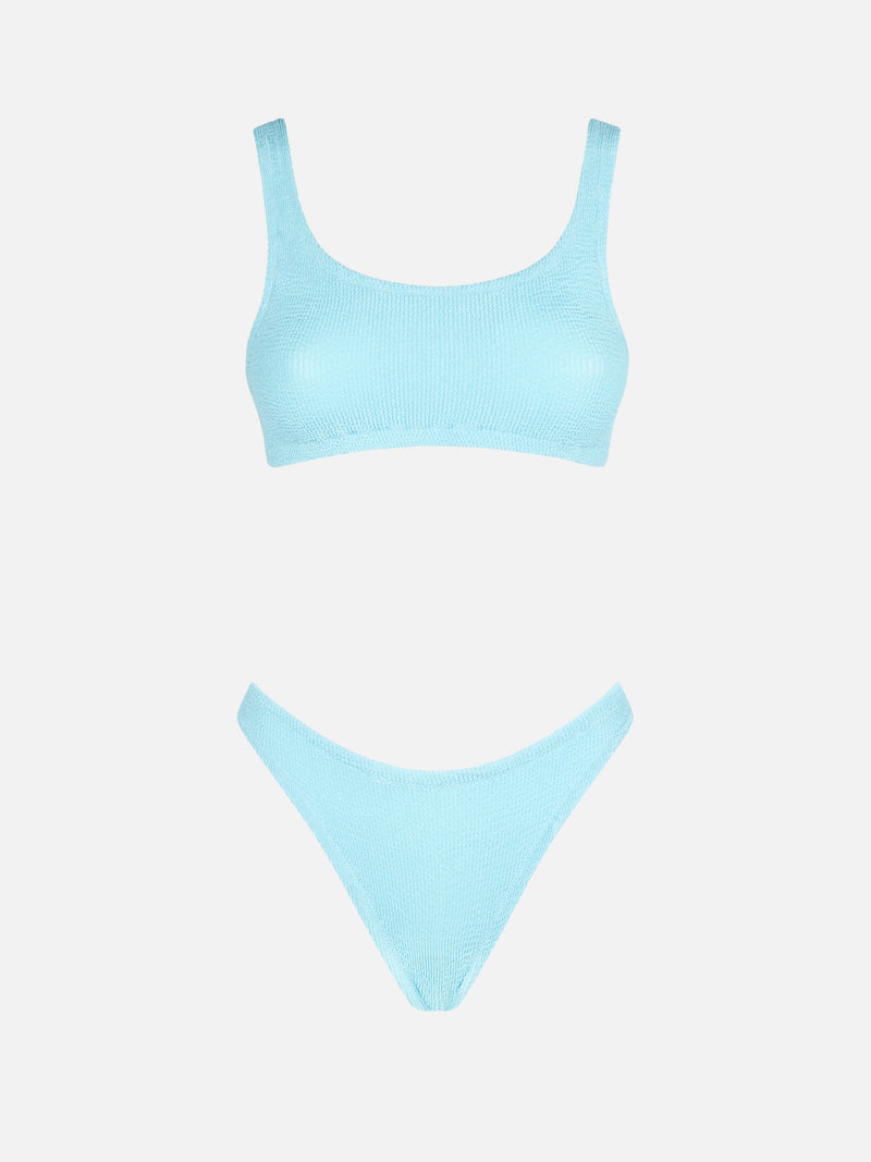 Bikini da donna a bralette azzurro crinkle