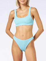 Bikini da donna a bralette azzurro crinkle