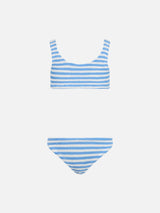 Bikini classico crinkle da bambina a righe azzurre Baker