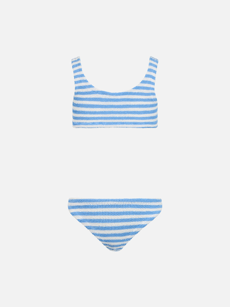 Bikini classico crinkle da bambina a righe azzurre Baker