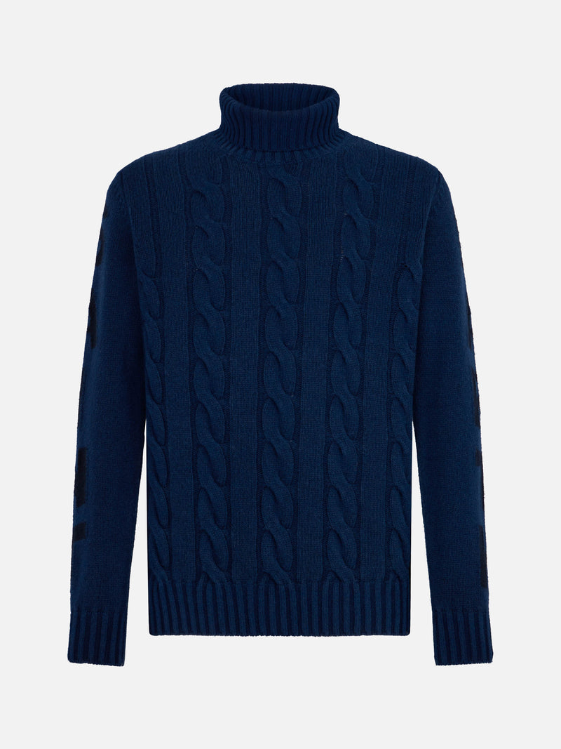 Man black cable knit turtleneck sweater Fisherman