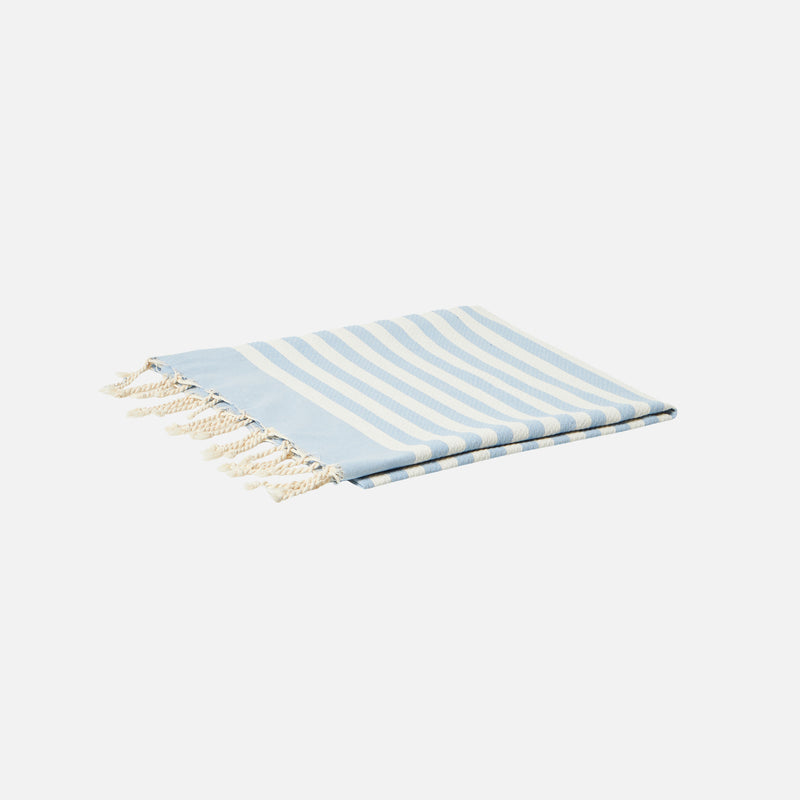 Baumwoll-Strandtuch Fouta mit hellblauem Streifendruck