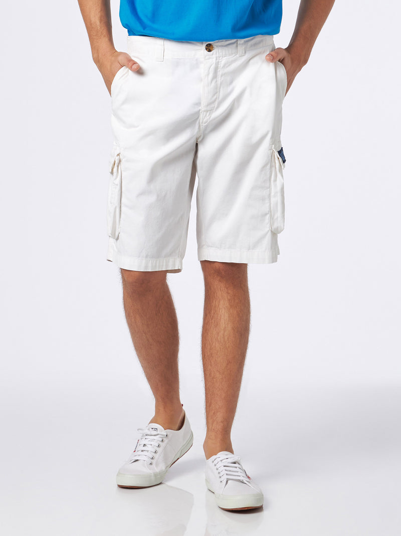 Pantaloncini cargo da uomo in cotone bianco