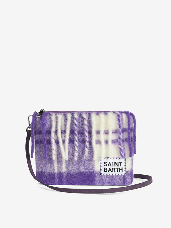 Parisienne blanket crossbody pouch bag with purple tartan print