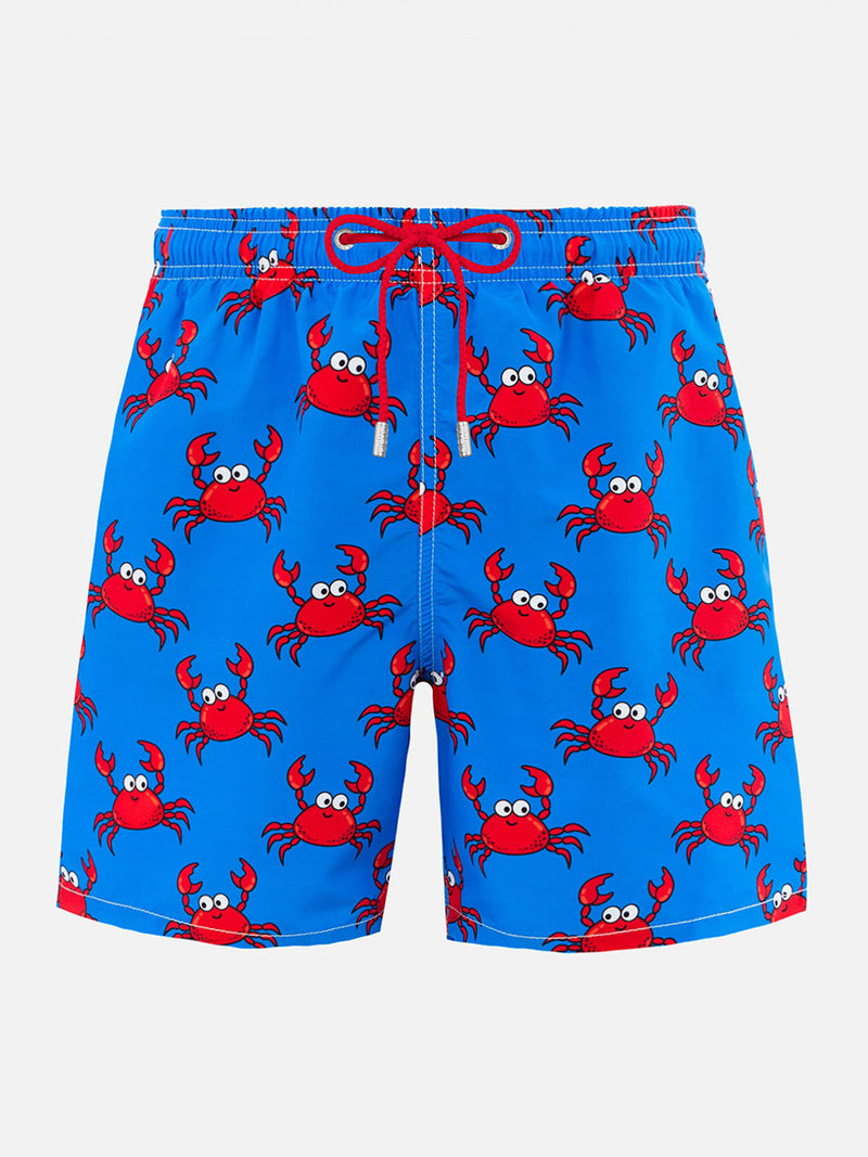 Man mid-length Gustavia swim-shorts with crab print