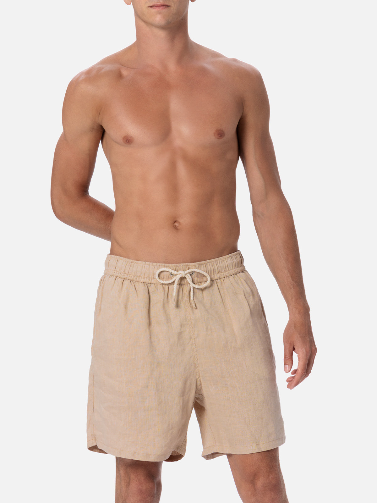 Mid-length beige linen swim-shorts Gustavia - MC2 Saint Barth