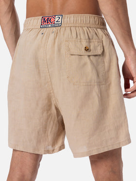 Mid-length beige linen swim-shorts Gustavia - MC2 Saint Barth