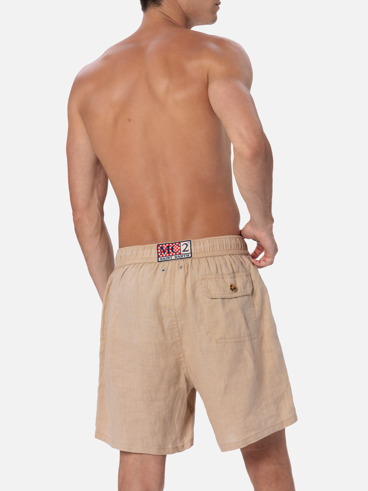 Mid-length beige linen swim-shorts Gustavia - MC2 Saint Barth
