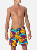 Man mid-length Gustavia swim-shorts with Keith Haring design placed print| KEITH HARING SPECIAL EDITION