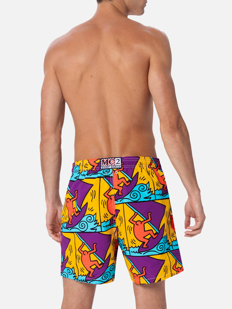 Man mid-length Gustavia swim-shorts with Keith Haring design placed print| KEITH HARING SPECIAL EDITION