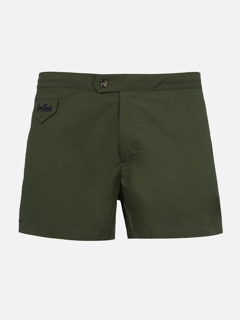 Man military green fitted cut swim shorts Harrys