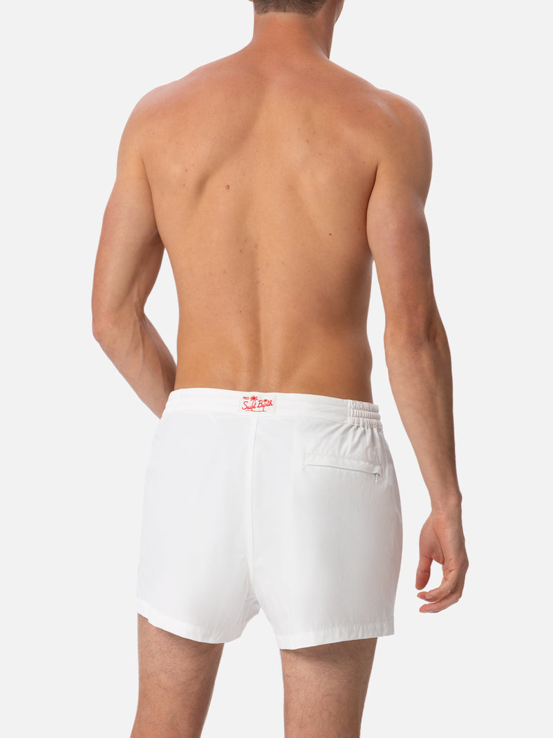 Weiße Herren-Badeshorts mit tailliertem Schnitt von Harrys