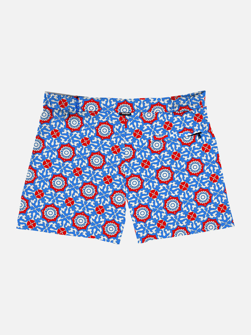 Man swim shorts with majolica print