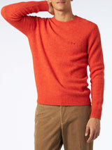 Man orange stretch wool sweater with St. Barth embroidery