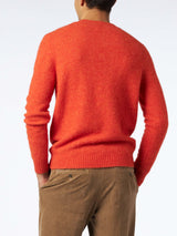 Man orange stretch wool sweater with St. Barth embroidery