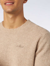 Man beige stretch alpaca sweater with St. Barth embroidery