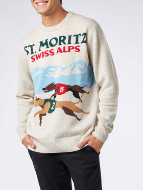 Man crewneck donegal sweater with St. Moritz polo print