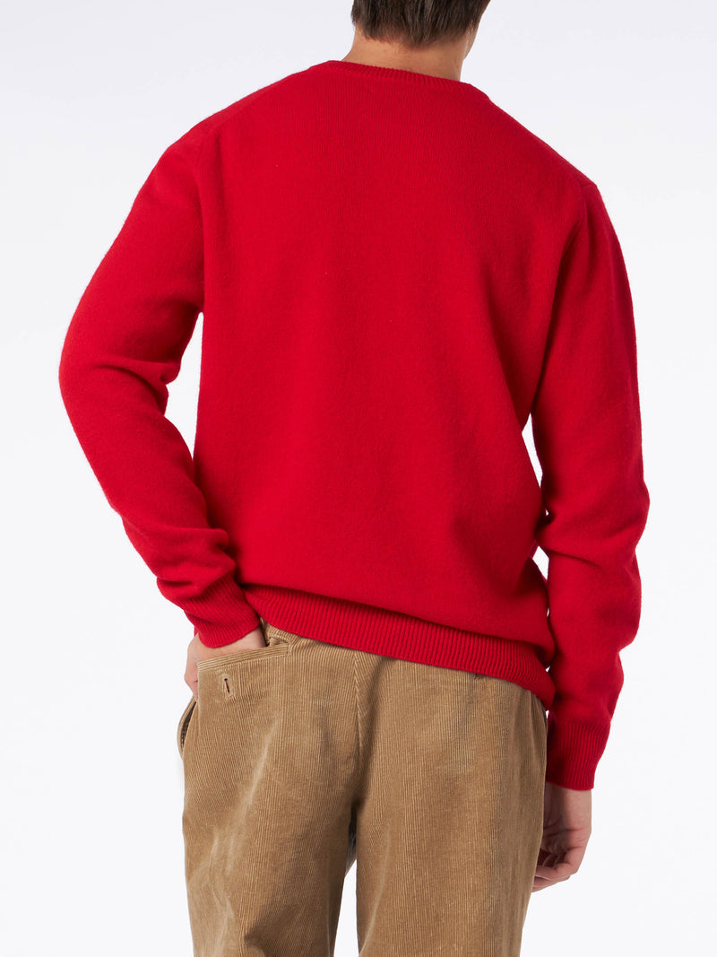 Man crewneck red sweater with St. Barth embroidery