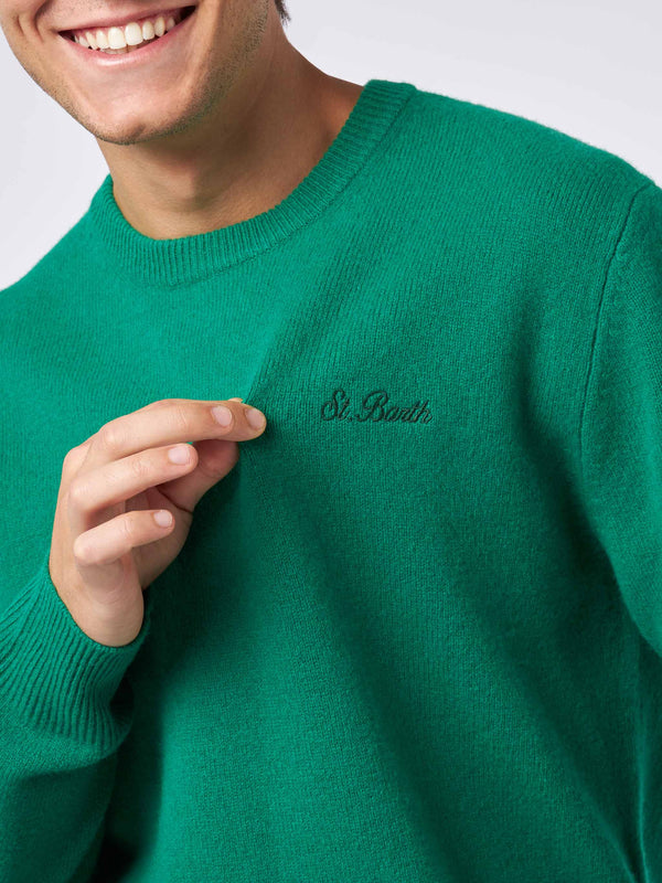 Man crewneck green sweater with St. Barth embroidery