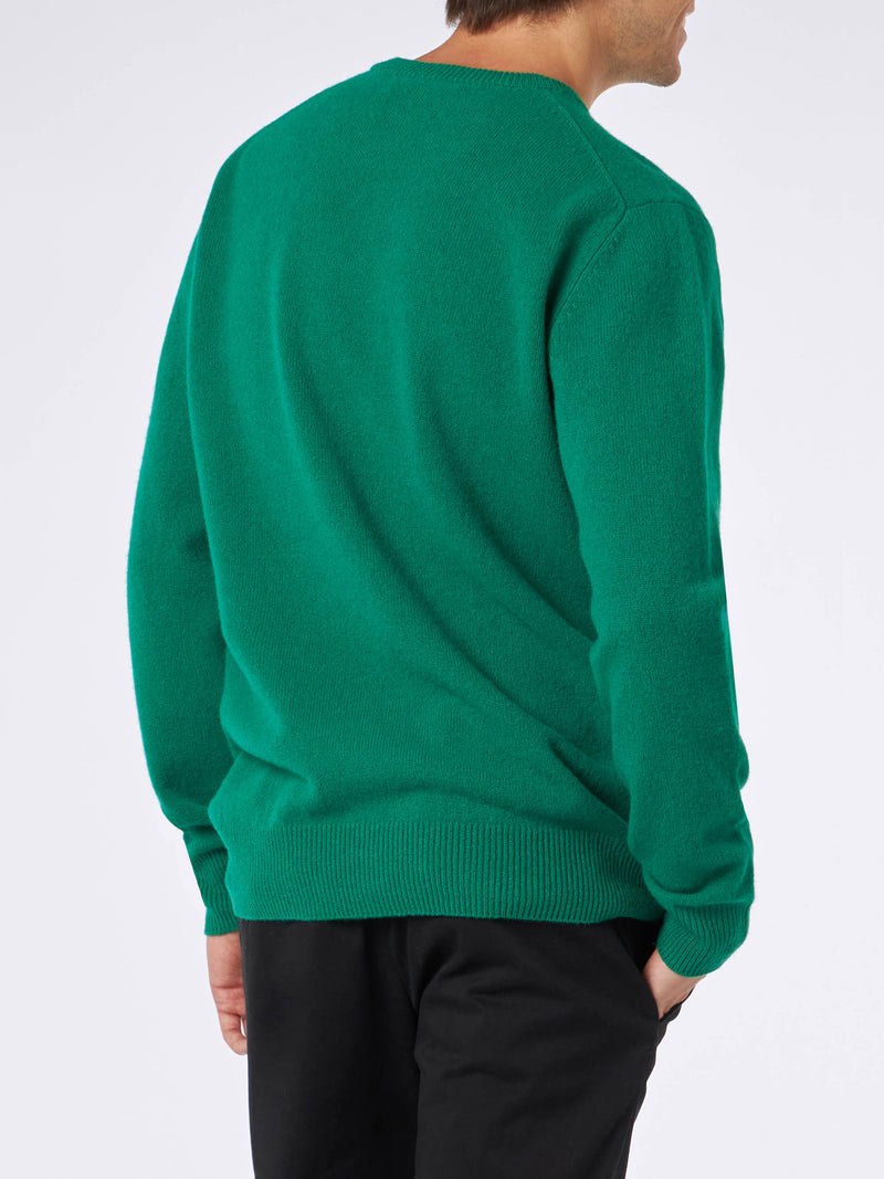 Maglione da uomo girocollo verde con ricamo St. Barth