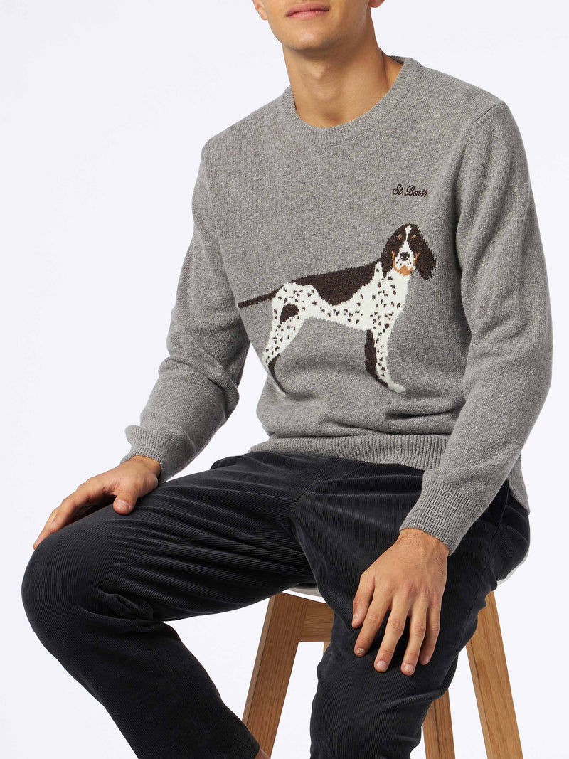 Maglione da da uomo girocollo in donegal con stampa jacquard cani country