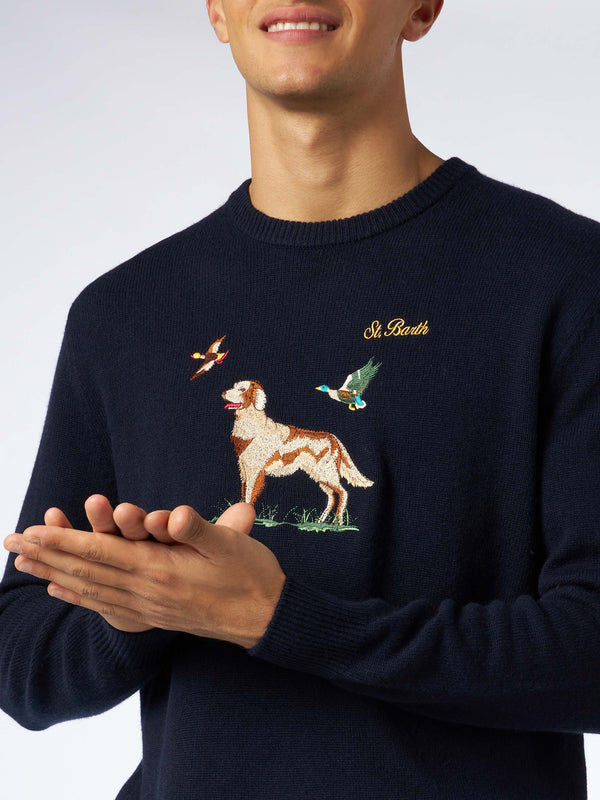 Man crewneck donegal sweater with English pointer jacquard