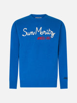 Man crewneck sweater with Sun Moritz Après Ski  embroidery