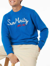 Man crewneck sweater with Sun Moritz Après Ski  embroidery