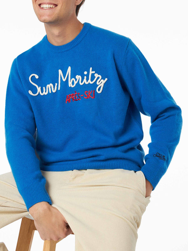 Man crewneck sweater with Sun Moritz Après Ski  embroidery