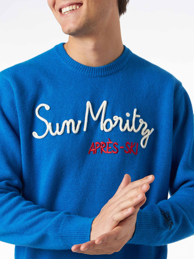 Man crewneck sweater with Sun Moritz Après Ski  embroidery