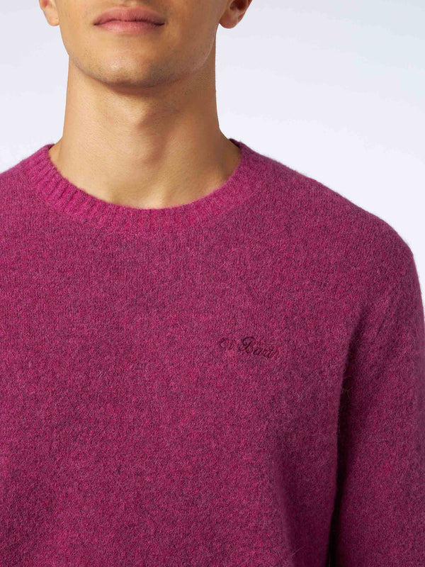 Fuchsiafarbener Stretch-Wollpullover für Herren mit St. Barth-Stickerei