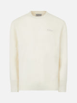 Man white stretch wool sweater with St. Barth embroidery