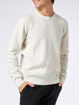 Man white stretch wool sweater with St. Barth embroidery